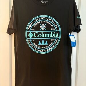 Columbia Men's Black Tee with Aqua Logo-NWT (S)